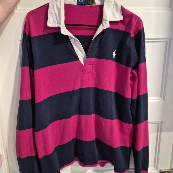 Ralph Lauren Tops - RALPH LAUREN Polo Fuchsia and Navy Half Button Down Shirt